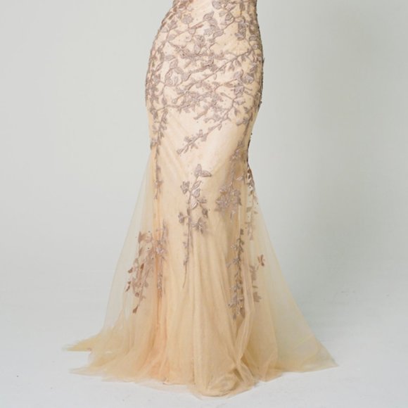 Champagne Tulle Long Maxi Open Lace up Back Evening Formal Party Prom Dress A799 - Picture 2 of 8